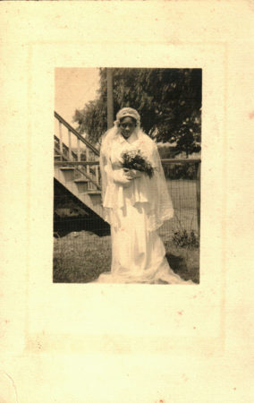 Alma Stewart in wedding gown