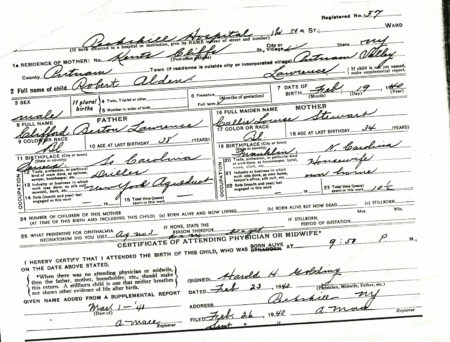 Birth Certificate of Robert Alden Lawrence