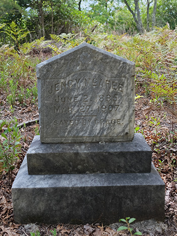 A headstone for Jency McAfee.