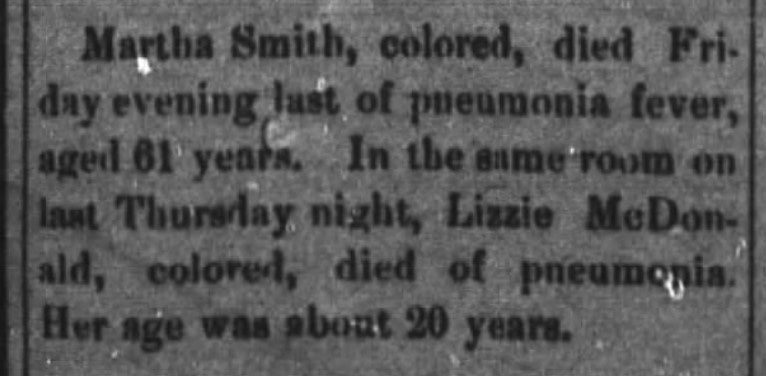 A paragraph from the December 30, 1903 issue of "The Franklin Press," which mentions Martha Smith and Lizzie McDonnell.